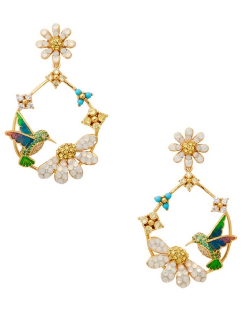 KATE SPADE• Hummingbird Flower Wreath Hoop Drop Earrings